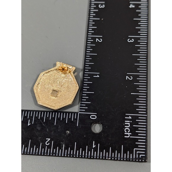 Vintage Gold Tone Octagon Earrings Cream Enamel Rhinestone Geometric (READ) - Picture 6 of 7